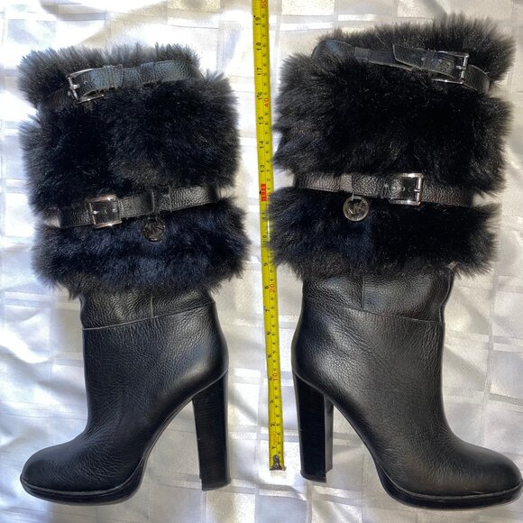Michael Kors Black Fur-Trimmed Heeled Boots - Picture 5 of 11